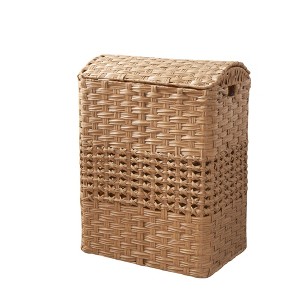 JANSNO Rectangular Woven Resin Wicker Laundry Hampe with Lid -  For Clothes, Toys, and Book Storage, Natural - 1 of 4
