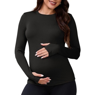 INSPIRE CHIC Women's Maternity Long Sleeve T-shirts Crew Neck Yoga Blouse Pregnancy Tee Clothes