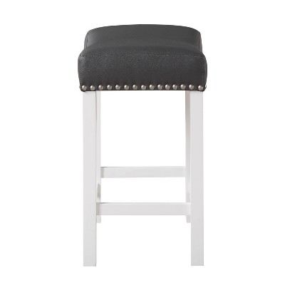 Set of 2 Black Leatherette Backless Counter Stools with White Wood Frame