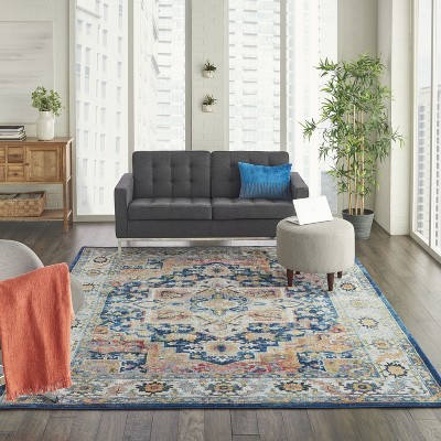 Aegean Blue Round Synthetic Easy-Care Stain-Resistant Area Rug