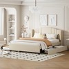 Queen Size Upholstered Platform Bed with Wingback Headboard, Trundle and 2 Drawers, No Box Spring Needed, Beige/Pink-ModernLuxe - image 2 of 4