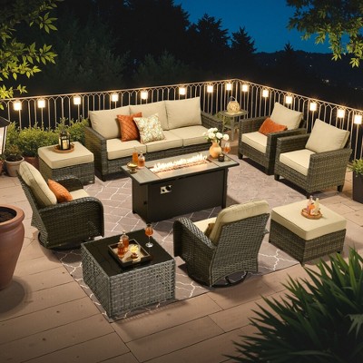 XIZZI Patio Furniture Sets Designed for Outdoor Relaxation, Comfy 3.5-Inch Cushions & 360° Swivel Action for Extra Comfort, 10 Pcs/Set, Beige