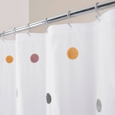 Playful Multicolor Pom Pom White Fabric Shower Curtain