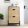 2-Door Rattan Shoe Cabinet w/Drawer - Holds 12-15 Pairs, Narrow Entryway Organizer for Hallway/Living Room - 2 of 4