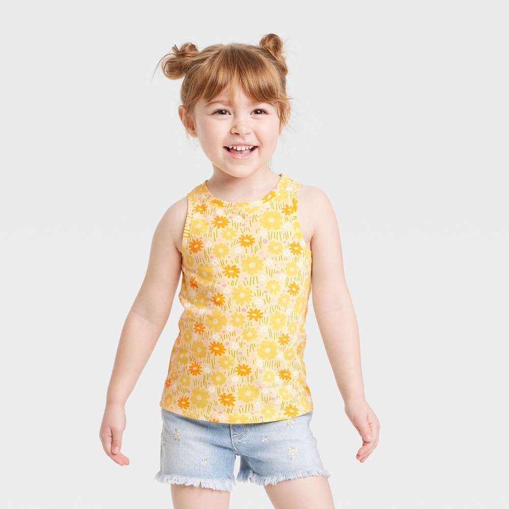 Toddler Girls' Floral Tank Top - Cat & Jack Light Yellow 5T