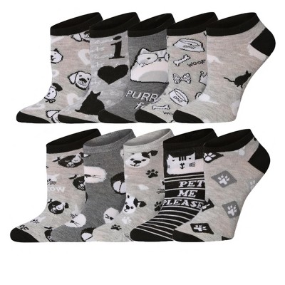 Tipi Toe Womens 10 Pairs Cat Madness Mauve Pattern & Mix Colors For Vibrant Style Low Cut/No Show Socks