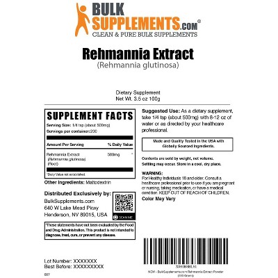BulkSupplements Rehmannia Root Extract Powder