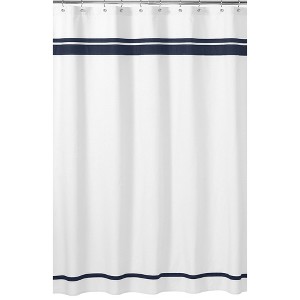 Sweet Jojo Designs Shower Curtain 72in.x72in. Hotel White and Navy Blue - 1 of 4
