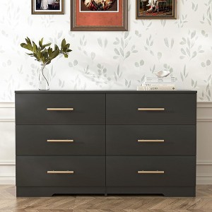 QingMoon Modern 6 Drawer Double Dresser,  Accent Wood Storage Cabinet for Bedroom, Living Room and Entryway - 1 of 4