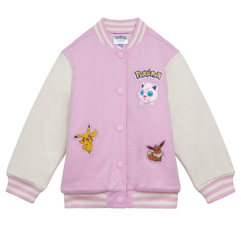 Pokemon Pikachu Jigglypuff Little Girls French Terry Varsity Bomber Jacket Pink 7 8