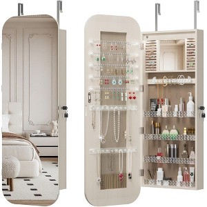 QingMoon 360° Swivel Full Length Mirror, with Lockable Standing Jewelry Cabinet Organizer for Bedroom, Cloakroom and Living Room - 1 of 4