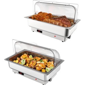 2 Pack Electric Chafing Dishes Buffet Set, 9 QT Stainless Steel Roll Top Catering Chafer Server Food Warmer with Cover for Party Wedding Banquet - 1 of 4