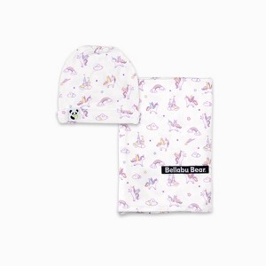 Bellabu Bear Baby Unicorn Bamboo Swaddle & Beanie Set - 1 of 1