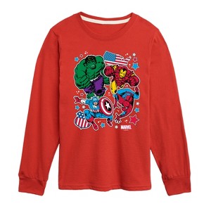 Boys' - Marvel - Avengers America Stickers Style Long Sleeve Graphic T-Shirt - 1 of 3