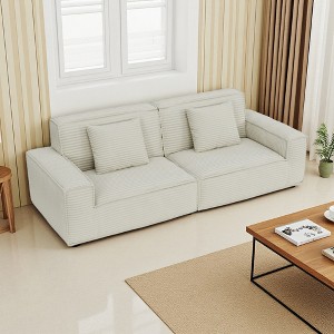 106.3" Large Striped Fabric Compression Sofa with High-Rebound Sponge & Comfortable Seating - 1 of 4