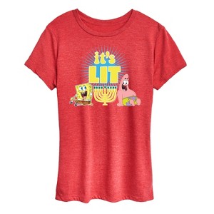 Women's - SpongeBob SquarePants - It's Lit Hanukkah Short Sleeve Graphic T-Shirt - 1 of 4