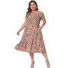 Agnes Orinda Women's Plus Size Square Neck Flutter Sleeve Smocked High Waist Floral Midi A Line Dresses - 3 of 4