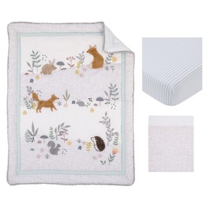 NoJo Woodland Gray, Sage, Tan, and White 3 Piece Nursery Crib Bedding Set - Comforter, Fitted Crib Sheet, and Crib Skirt - 1 of 4