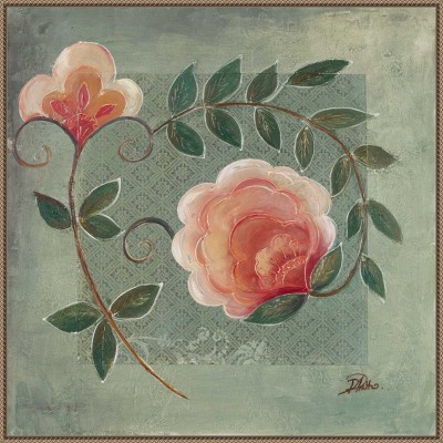 Green and Pink Beaded Framed Floral Canvas Wall Art