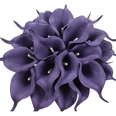 Duovlo 20pcs Calla Lily Bridal Wedding Bouquet Lataex Real Touch Artificial Flower Home Party Decor (Purple)