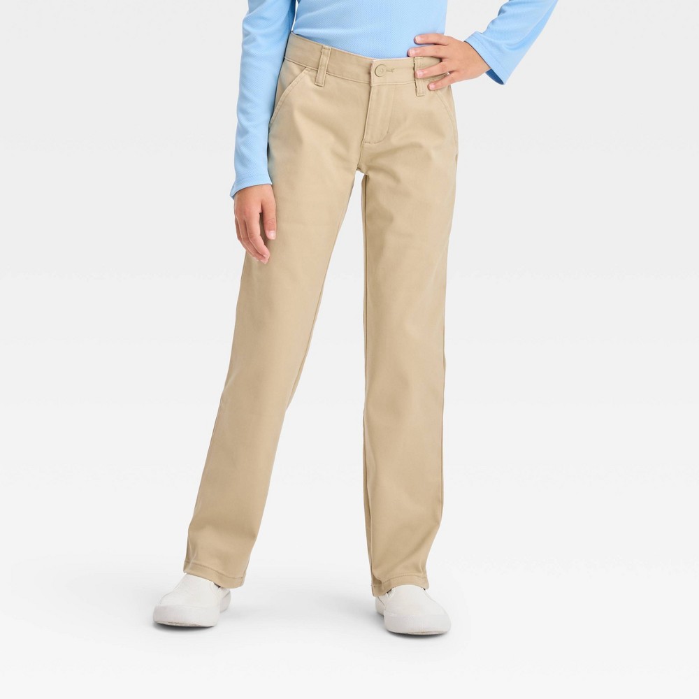 Girls' Straight Fit Pants - Cat & Jack™ Khaki 8 Plus