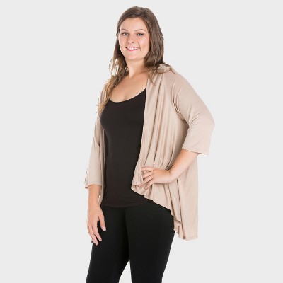 24seven Comfort Apparel Womens Plus Elbow Length Sleeve Open Cardigan