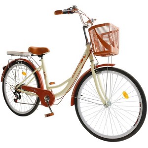 Topteng Beach Cruiser Bike, 26" Commuter Bicycle for Men & Women, City Bike with Basket - 1 of 4