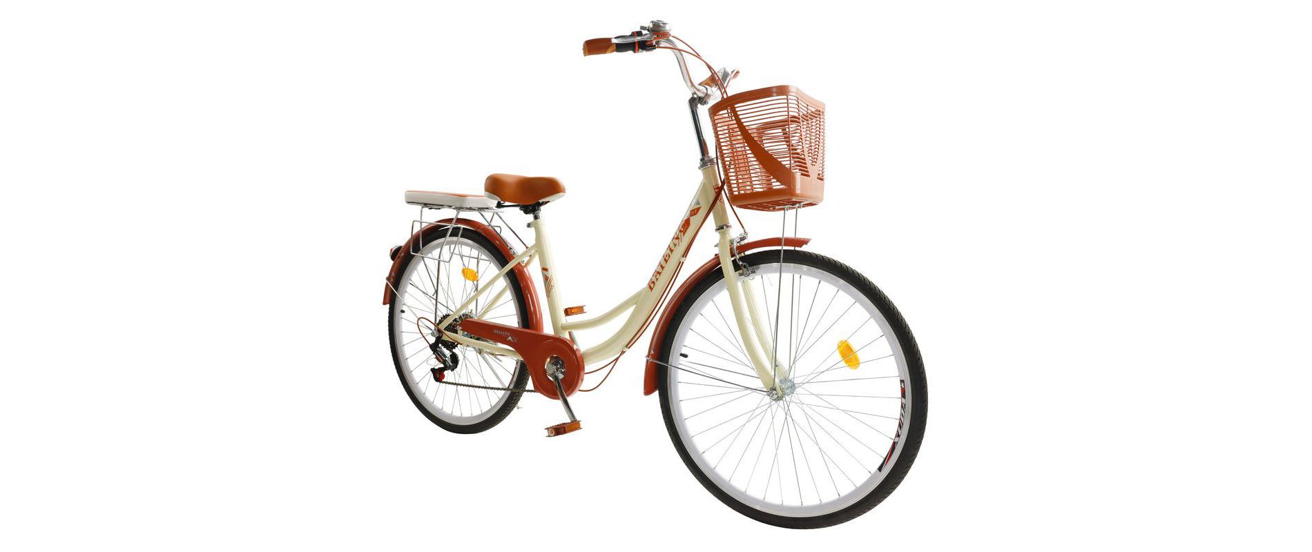 Topteng Beach Cruiser Bike, 26" Commuter Bicycle for Men & Women, City Bike with Basket Beige