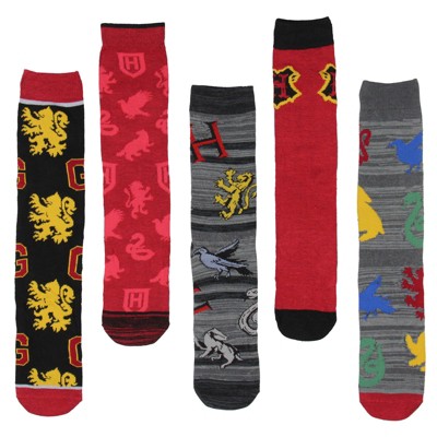 Harry Potter Socks Hogwarts Crest And Animal Designs 5 Pair Adult Crew ...