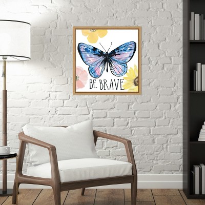 Beautiful Butterfly IV Blue and Mauve Canvas Print with Maple Frame