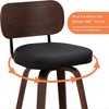 QingMoon Swivel Bar Stools Set of 2, 26" Counter Height Chairs, Faux Leather Upholstered Barstools with Walnut Back for Kitchen Island - 3 of 4