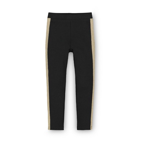 Hope & Henry Girls' Ponte Pant With Side Stripe (black With Gold