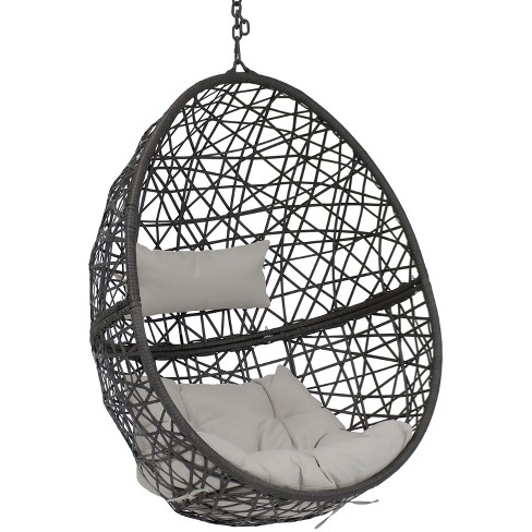 Sunnydaze Outdoor Resin Wicker Patio Caroline Lounge Hanging Basket Egg