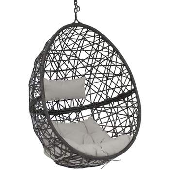 Sunnydaze Outdoor Resin Wicker Patio Caroline Lounge Hanging Basket Egg Chair with Cushions - 2pc