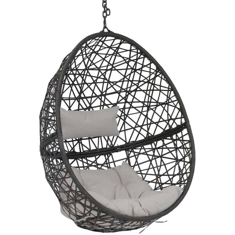 Sunnydaze Outdoor Resin Wicker Patio Caroline Lounge Hanging Basket Egg Chair with Cushions - 2pc, 1 of 11