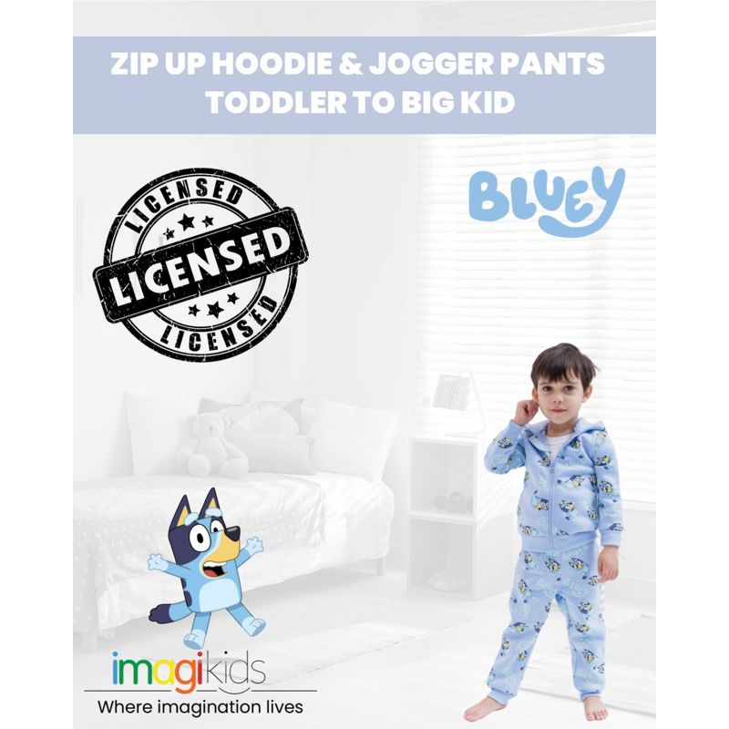 Bluey Fleece Zip Up Hoodie and Jogger Pants Set Little Kid to Big Kid , 2 of 8