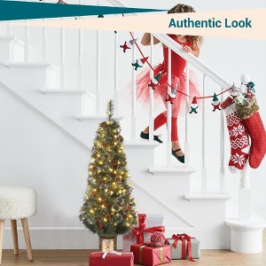 2pcs Artificial Christmas Tree with Warm, Snow Flocked Full Christmas Tree 4.5ft with 8 Light-Modes - 1 of 4