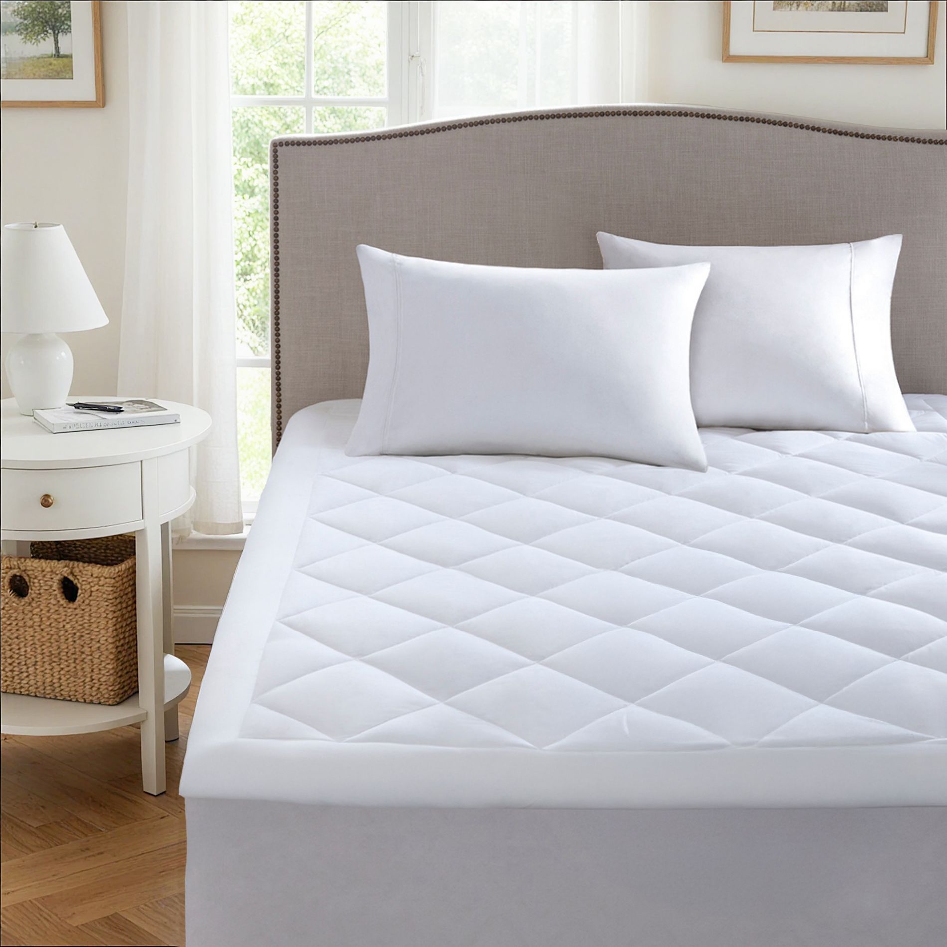 Diamond Pattern Solid Color Ultra Moisture Mattress Pad, Up to 18" Mattress Deep Pocket Waterproof Mattress Pad for All Seasons