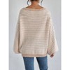 Women's Striped Off Shoulder Sweater Casual Knit Loose Fit Long Sleeve Pullover Top - 4 of 4