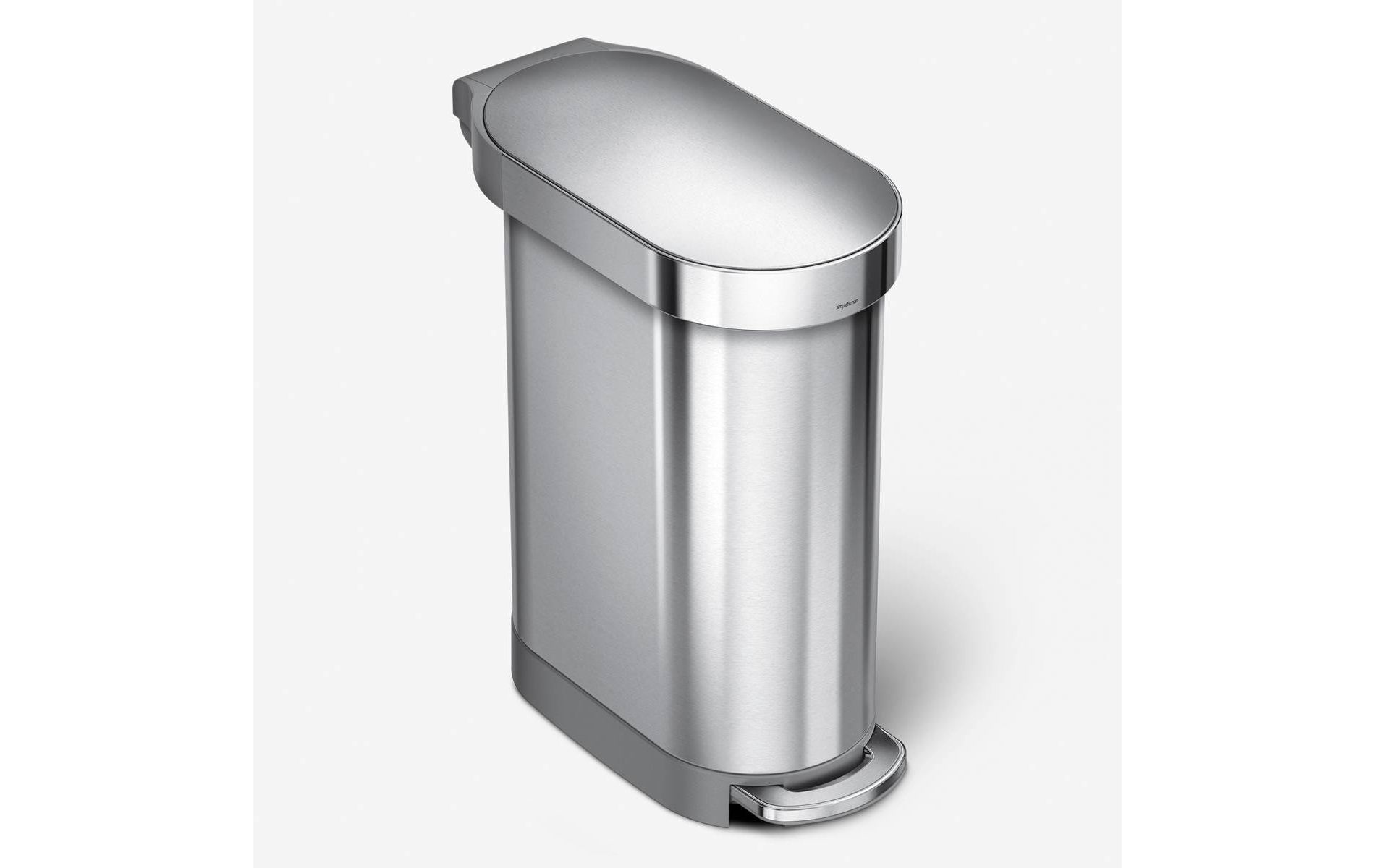 simplehuman 45L Slim Kitchen Step Trash Can Stainless Steel Garbage Can with Liner Rim