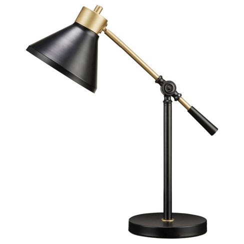 Gold Square Base Black Neck Table Lamp