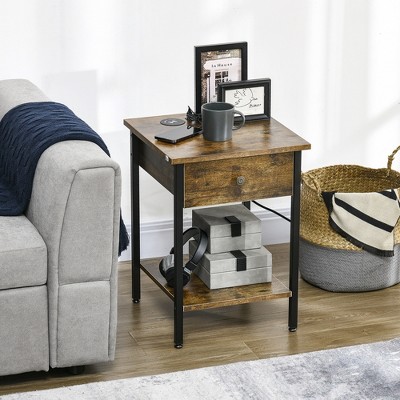 CIPACHO End Table with Wireless Charging Station, 2 USB Ports, Rustic Brown