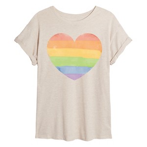 Women's - Instant Message - Rainbow Heart Oversized Graphic T-Shirt - 1 of 4