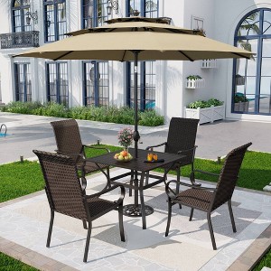 5pc Patio Dining Set with Rattan Arm Chairs & Square Net-Shaped Steel Table - Captiva Designs: Weather-Resistant, 4-Seat Outdoor Ensemble - 1 of 4