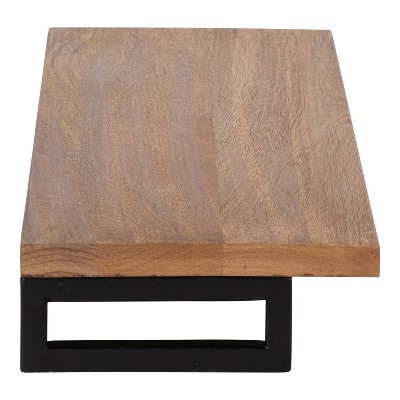 Lankford 24" Natural Wood and Black Modern Floating Wall Shelf