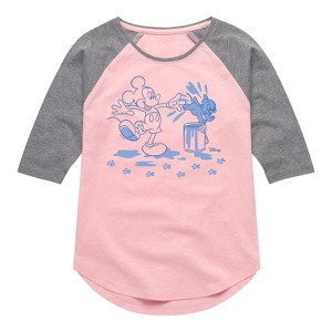 Girls' - Disney - Mickey Mouse & Puppy Paint Prints Shirt Tail Raglan Graphic T-shirt - 1 of 4