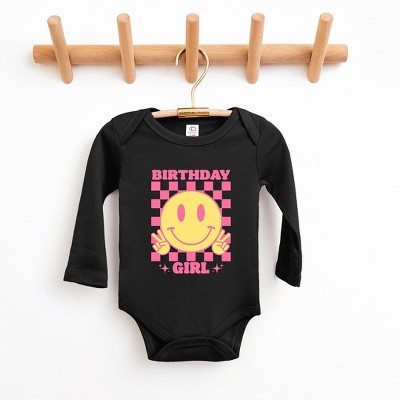 The Juniper Shop Birthday Girl Checkered Baby Long Sleeve Bodysuit