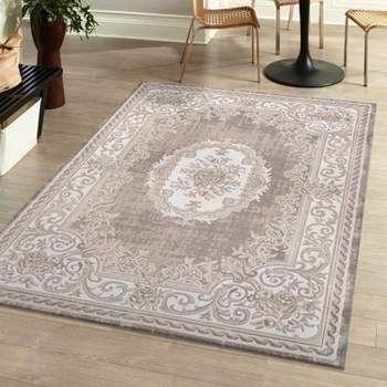 Jonathan Y Dark Gray/Yellow 8 ft. x 10 ft. Wincer Chenille Cottage Medallion Machine-Washable Area Rug