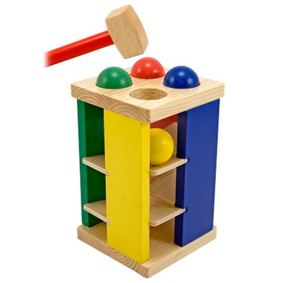 Pound And Roll Wooden Tower With Hammer Knock The Ball Roll Off Ladder Toy 6A 