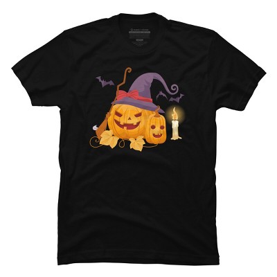 Men's Design By Humans Halloween Witch Pumpkins With Bats By VectorVillain T-Shirt